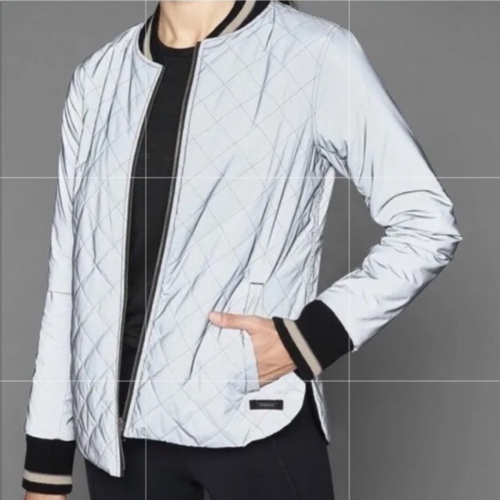 Athleta Reversible Quilted Bomber Jacket with Black Trim